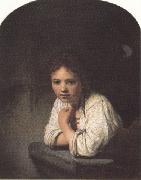 Girl leaning on a window-sill (mk33) Rembrandt
